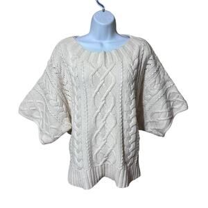Express Womens Oversized Cable Knit Short Sleeve Sweater L Cream Fisherman Boho